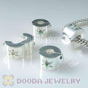 Wholesale European style silver plated clip beads with stone