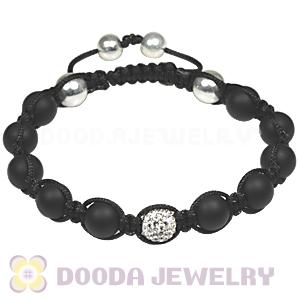 Sterling Silver Ball Beads and Black Onyx Mens bracelets with Crystal Pave Bead