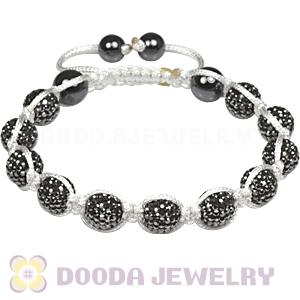 White Cord TresorBeads mens bracelets with Pave Gray crystal bead and Hemitite 