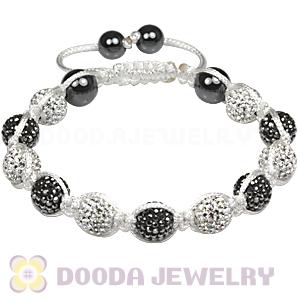 White Cord TresorBeads mens bracelets with Pave white-grey crystal bead and Hemitite 