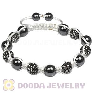 White Cord TresorBeads mens bracelets with Pave Grey crystal bead and Hemitite 