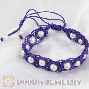 Fashion Hand Knitted Adjustable Blue Bracelet with Nature Freshwater Pearl