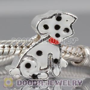 Silver Plated Enamel Dog Charm Beads fit European Largehole Jewelry Bracelet