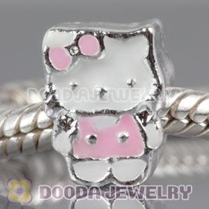 Wholesale silver plated Enamel Pink Kitty Cat Charm Beads