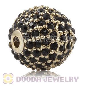 12mm Gold plated Copper Disco Ball Bead Pave Black Austrian Crystal handmade Style