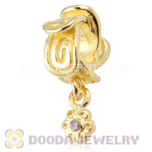 Gold Plated 925 European Sterling Silver Beads Dangle Flower Charms