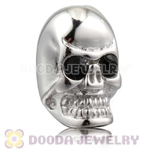 8×14mm Rhodium plated Sterling Silver Skull Head Bead with Black Crystal stone