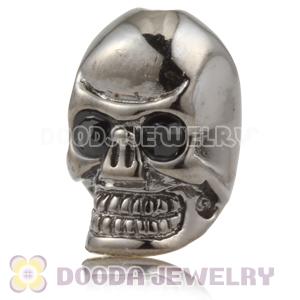8×14mm Gun black plated Sterling Silver Skull Head Bead with Black Crystal stone 