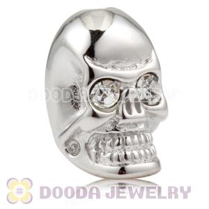 8×14mm Rhodium plated Sterling Silver Skull Head Bead with Clear Crystal stone