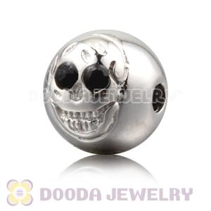 8×9mm Rhodium plated Sterling Silver Skull Head Ball Bead with Black Crystal stone
