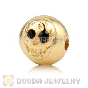 8×9mm 18K Gold plated Sterling Silver Skull Head Ball Bead with Black Crystal stone
