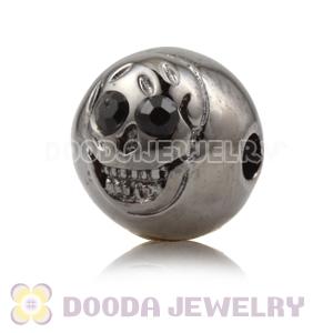 8×9mm Gun black plated Sterling Silver Skull Head Ball Bead with Black Crystal stone