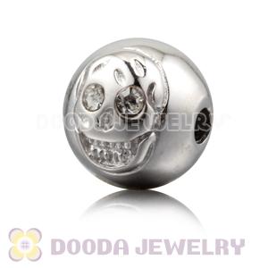 8×9mm Rhodium plated Sterling Silver Skull Head Ball Bead with Clear Crystal stone