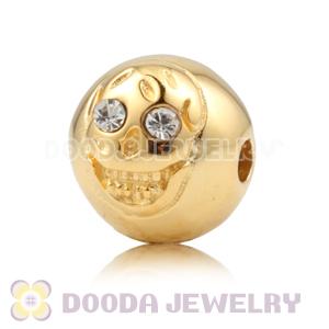 8×9mm 18K Gold plated Sterling Silver Skull Head Ball Bead with Clear Crystal stone
