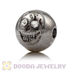 8×9mm Gun black plated Sterling Silver Skull Head Ball Bead with Clear Crystal stone