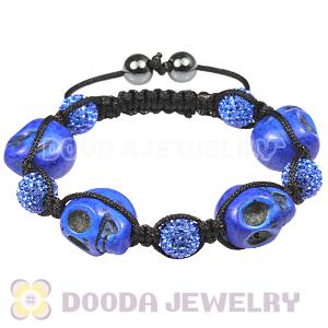 Skull Head Inspired String Bracelets with Pave Blue Czech Crystal and Hemitite 