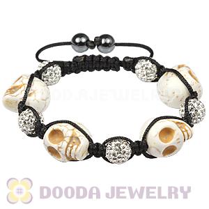 Skull Head Inspired String Bracelets with Pave White Czech Crystal and Hemitite 