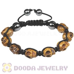 Brown Turquoise Skull Head Ladies String Bracelets with Hemitite 
