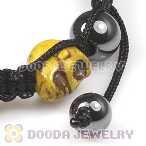 Yellow Turquoise Skull Head Ladies String Bracelets with Hemitite 