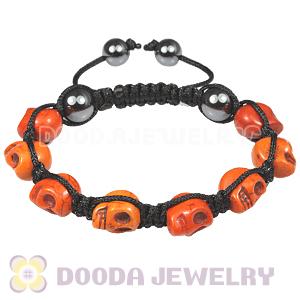 Orange Turquoise Skull Head Ladies String Bracelets with Hemitite 