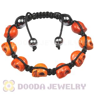 Orange Turquoise Skull Head Ladies String Bracelets with Hemitite 