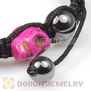 Magenta Turquoise Skull Head Ladies String Bracelets with Hemitite 