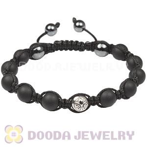 Sterling Silver Disco Ball Logo Bead Men Macrame Bracelet With Black Onyx Hemitite 