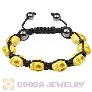 Yellow Turquoise Skull Head Ladies String Bracelets with Hemitite 
