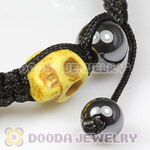 Yellow Turquoise Skull Head Ladies String Bracelets with Hemitite 