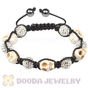 Beige Skull Head Inspired String Bracelets with Pave Czech Crystal and Hemitite 