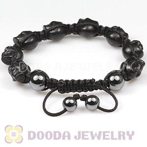 Black Turquoise Skull Head Ladies String Bracelets with Hemitite 