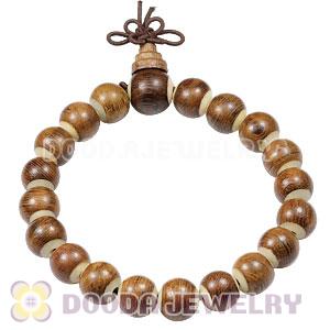10mm Gold-Rimmed Wood Beads With Stick Bone Buddhist Prayer Bracelet Wrist Mala
