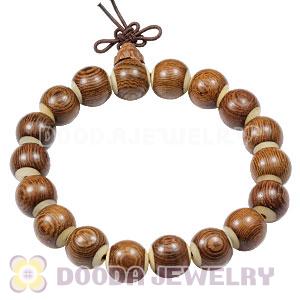 12mm Gold-Rimmed Wood Beads With Stick Bone Buddhist Prayer Bracelet Wrist Mala