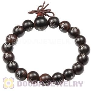 10mm Red Sandalwood Beads With Silver Wire Buddhist Prayer Bracelet Wrist Mala