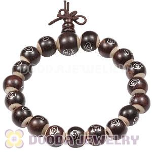 10mm Red Sandalwood Beads With Silver Wire and Stick Bone Buddhist Prayer Bracelet Wrist Mala