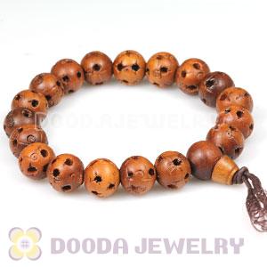 10mm Peach Wooden Beads Tibetan Buddhist Prayer Bracelet Wrist Mala