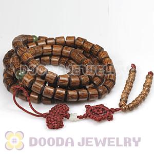 Tibet Buddhist 108 Gold-Rimmed Wood Beads Prayer Mala Necklace 