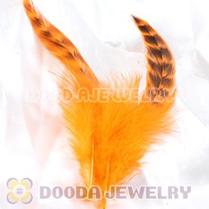 Natural Striped Orange Strung Rooster Feather Hair Extension Wholesale