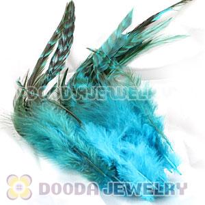 Natural Striped Green Strung Rooster Feather Hair Extension Wholesale