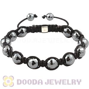 10mm Faceted Black Hematite Bead Men Macrame Bracelet 