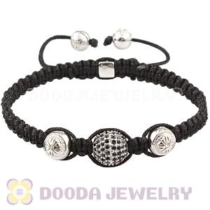 12mm Sterling Silver Pave Crystal Bead Men Macrame Bracelet With Silver Stone Bead