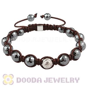 Faceted Hematite Men Macrame Bracelet With Sterling Silver Stone Bead