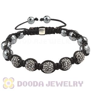 10mm Faceted Black Hematite Men Macrame Bracelet With Pave Crystal Bead