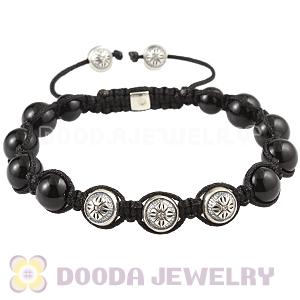 Black Onyx Men Macrame Bracelet With Sterling Silver Stone Bead