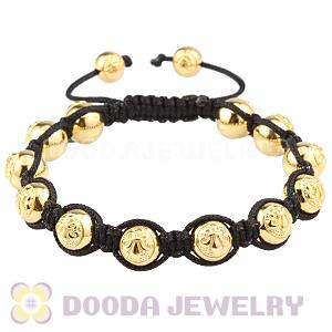 Gold Plated Sterling Silver Ball Logo Bead Men Macrame Bracelet