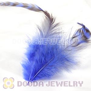 Natural Striped Royal Blue Grizzly Rooster Feather Hair Extensions Wholesale