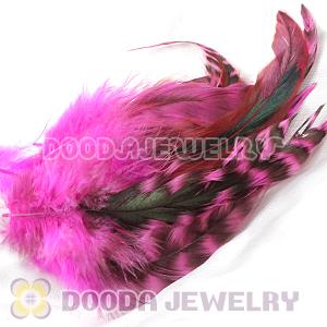 Natural Striped Magenta Grizzly Rooster Feather Hair Extensions Wholesale