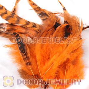 Natural Striped Orange Grizzly Rooster Feather Hair Extensions Wholesale