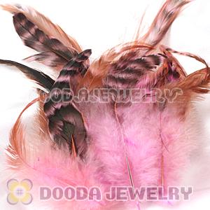 Natural Striped Pink Grizzly Rooster Feather Hair Extensions Wholesale