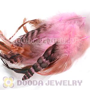 Natural Striped Pink Grizzly Rooster Feather Hair Extensions Wholesale